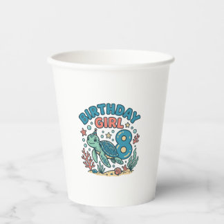 Birthday Girl Sea Turtle 8th Birthday Shirt Design Paper Cups
