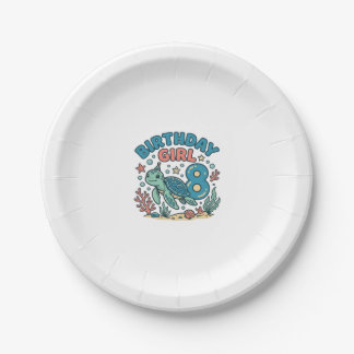 Birthday Girl Sea Turtle 8th Birthday Shirt Design Paper Plate