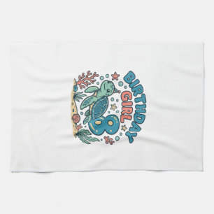 Birthday Girl Sea Turtle 8th Birthday Shirt Design Tea Towel