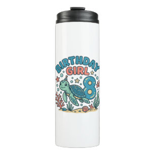 Birthday Girl Sea Turtle 8th Birthday Shirt Design Thermal Tumbler