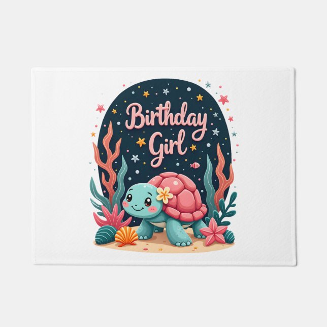 Birthday Girl Sea Turtle Theme Birthday Party Ocea Doormat (Front)