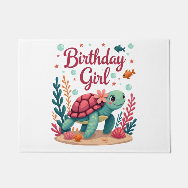 Birthday Girl Sea Turtle Theme Birthday Party Ocea Doormat (Front)