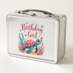 Birthday Girl Sea Turtle Theme Birthday Party Ocea Metal Lunch Box