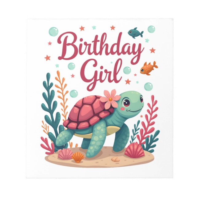 Birthday Girl Sea Turtle Theme Birthday Party Ocea Notepad (Front)