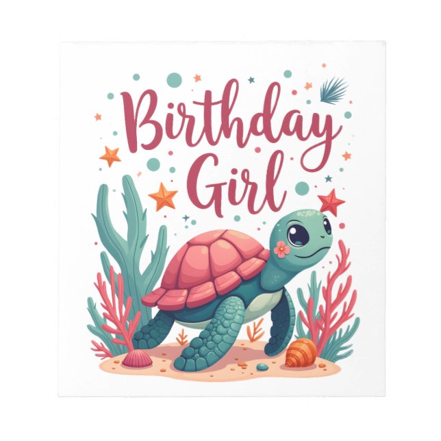 Birthday Girl Sea Turtle Theme Birthday Party Ocea Notepad (Front)