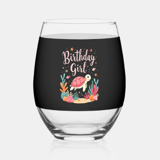 Birthday Girl Sea Turtle Theme Birthday Party Ocea Stemless Wine Glass