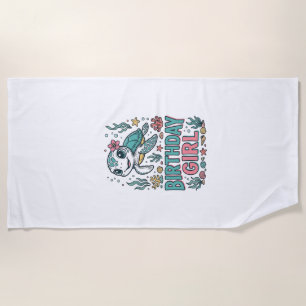 Birthday Girl Sea Turtle Vintage Engraving Shirt_1 Beach Towel
