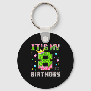 Birthday girl shirt 8th birthday video game pixel key ring