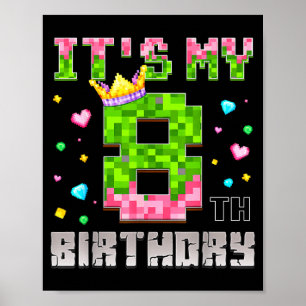 Birthday girl shirt 8th birthday video game pixel poster