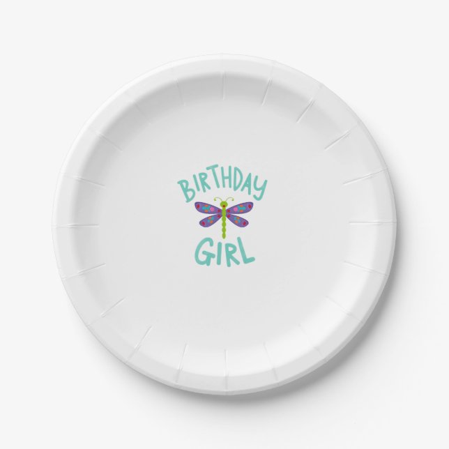 Birthday girl shirt Dragonfly birthday party tee s Paper Plate (Front)