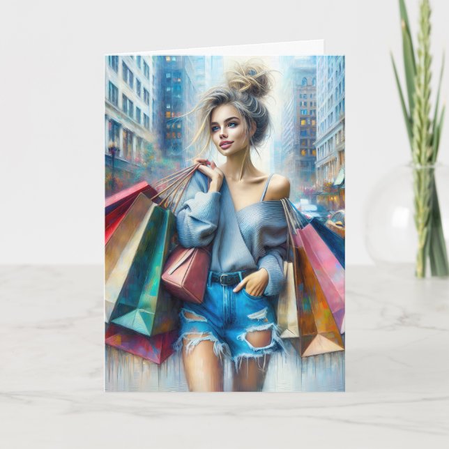 Birthday Girl Shopping In The Big City Card (Front)