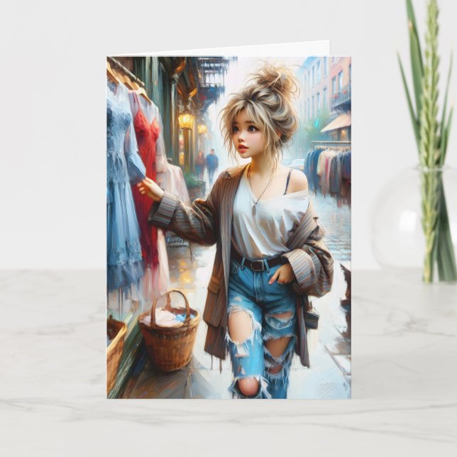 Birthday Girl Shopping In The Big City Card (Front)