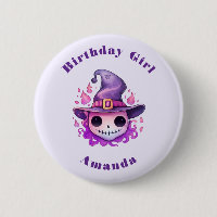 Birthday Girl Skull in a Witch's Hat Whimsical