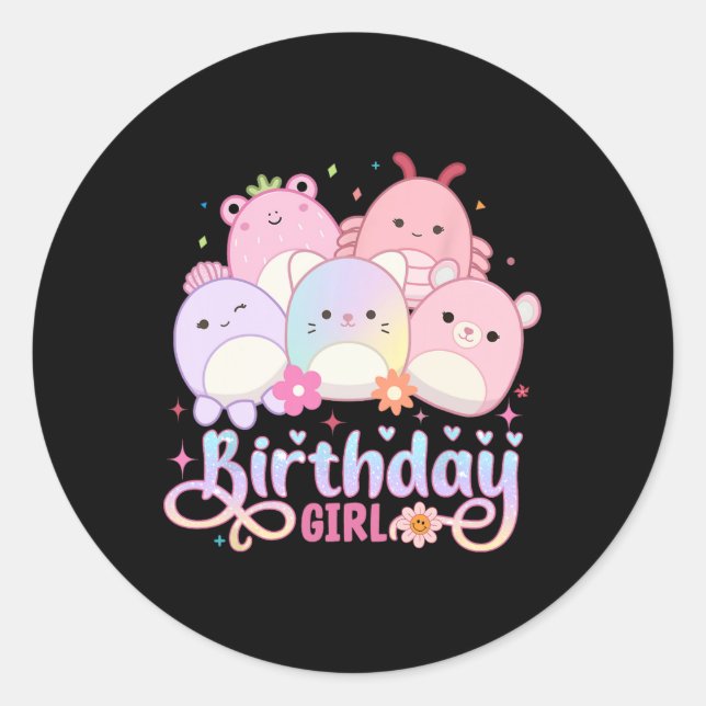 Birthday Girl Squish Squad Mallow Girls Cute Kids  Classic Round Sticker (Front)