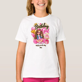 Birthday Girl T-Shirt  Cute Pink & Gold Birthday 