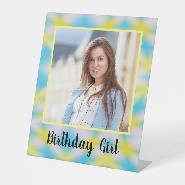 Birthday Girl Tie Dye Photo Pedestal Sign (Front)