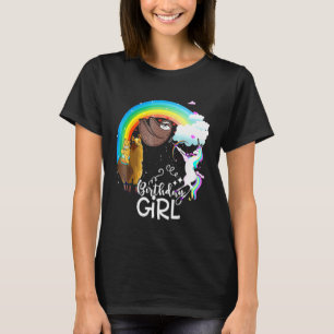 Birthday Girl Unicorn Llama Sloth Cat Rainbow T-Shirt