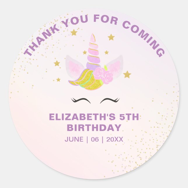 Birthday Girl Unicorn Magical Celebration Classic Round Sticker (Front)