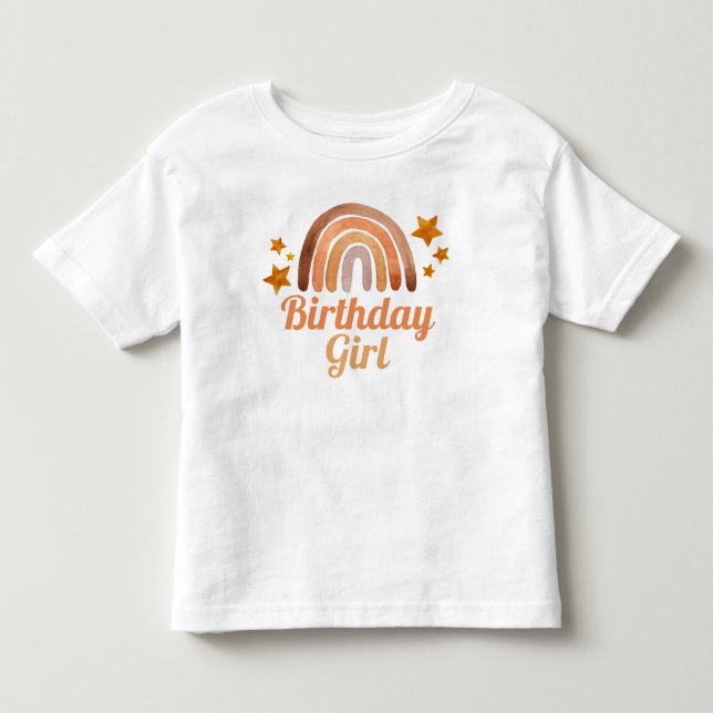Birthday Girl Watercolor Boho Rainbow & Stars  Toddler T-Shirt (Front)
