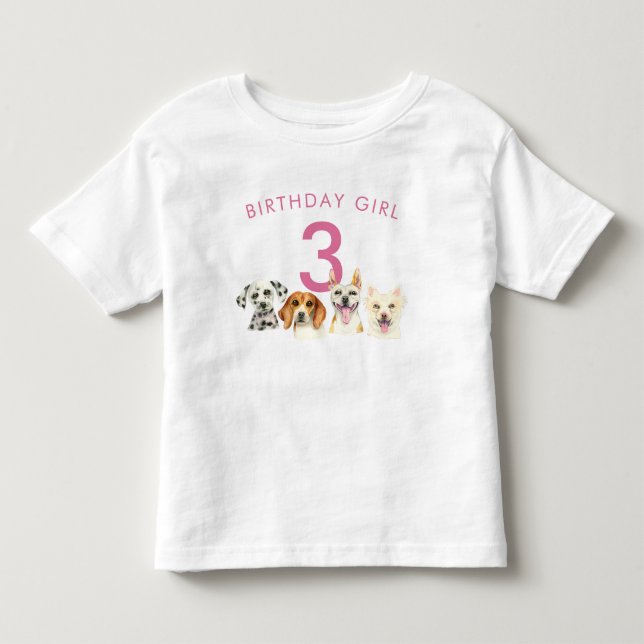 Birthday Girl Watercolor Puppy Dogs Toddler T-Shirt (Front)