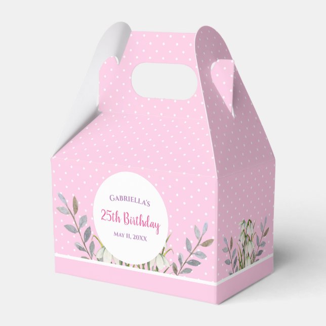 Birthday Girl White Snow Drops Pink Polka Dots Favour Box (Front Side)