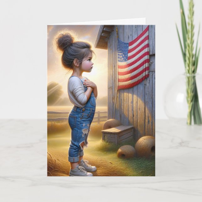 Birthday Girl With American Flag Card (Front)
