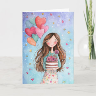 Birthday Girl with Balloons Card