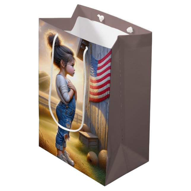 Birthday Girl With Barn and American Flag  Medium Gift Bag (Front Angled)