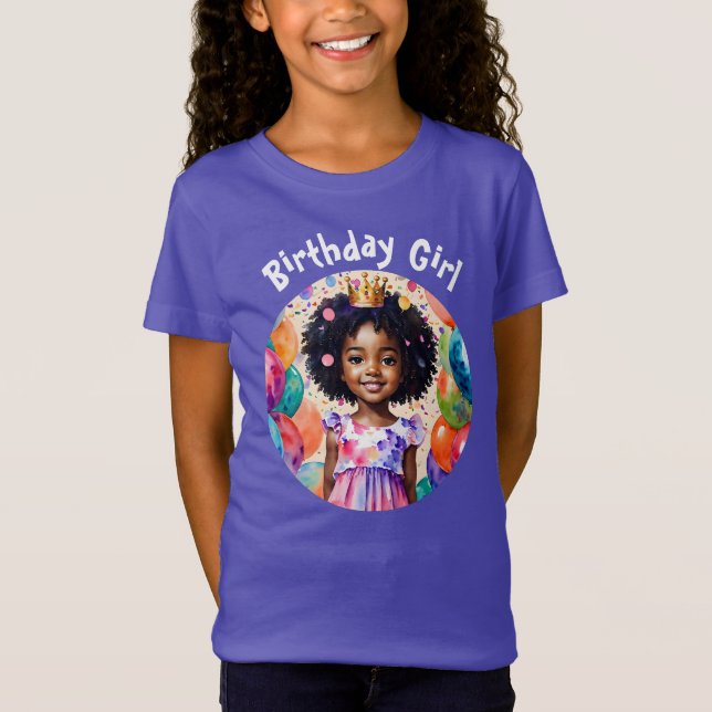 Birthday Girl With Brown Skin Princess Art T-Shirt (Front)