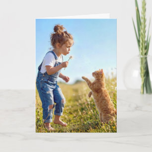 Birthday Girl With Cat in Dandelions Card