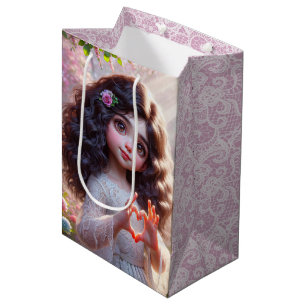 Birthday Girl with Fingers Forming a Heart Medium Gift Bag
