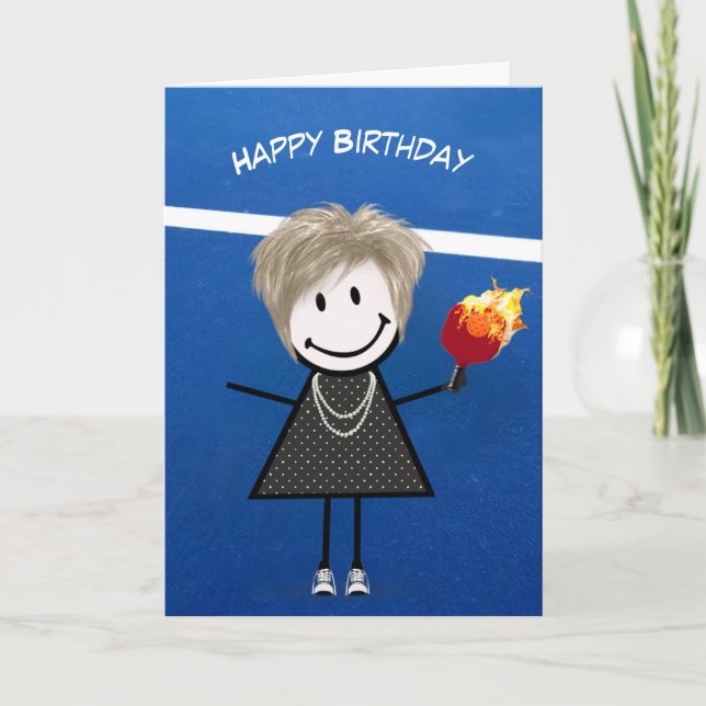 Birthday Girl With Pickleball Paddle and Ball Card (Front)