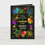 Birthday, Girlfriend, Abstract Galaxy, Colourful Card<br><div class="desc">Fun and very bright Birthday greeting in colourful vivid colours.   Abstract galaxy and/or universe filled with stars,  shooting stars and even hearts.  See same image in other categories and products.</div>