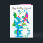 Birthday Girlfriend, Hummingbird & Flowers Card<br><div class="desc">Bright and beautiful Thinking of You Greeting with a hummingbird pollinating beautiful bright flowers.  This greeting
is part of my Kaleidoscope collection.  Vivid Colours.  Other categories will be added which will include,  birthdays,  invitations etc.</div>