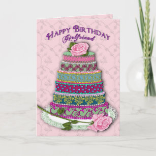 BIRTHDAY - GIRLFRIEND - MULTI TIER DECORATED CAKE CARD