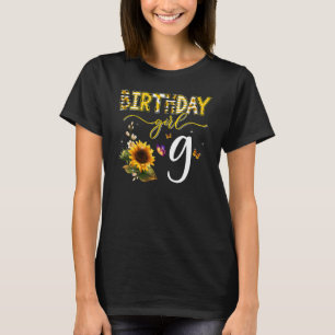 Birthday Girls 9th Sunflower Butterfly 9 Year Old  T-Shirt