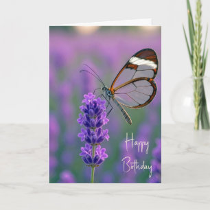 Birthday Glasswing Butterfly On Lavender Card
