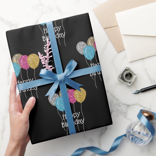Birthday Glitter Balloons Pattern Wrapping Paper (Gifting)