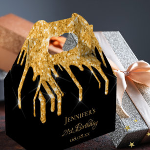 Birthday glitter black gold sparkle monogram name favour box