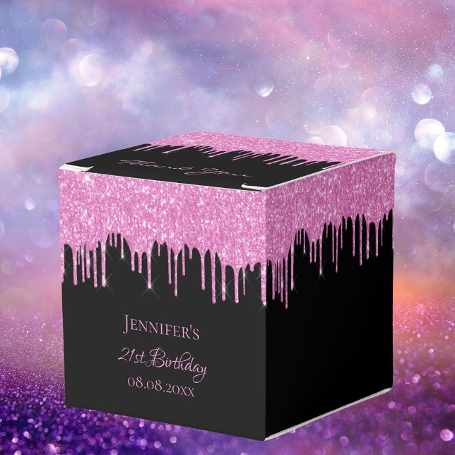 Birthday glitter black pink glitter drips favour box (Creator Uploaded)