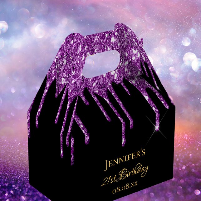 Birthday glitter black purple sparkle monogram favour box (Creator Uploaded)