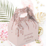Birthday glitter blush pink rose gold monogram favour box<br><div class="desc">Elegant, classic, glamourous and girly for a 21st (or any age) birthday party favours. A girly blush pink background colour. On the front and the back: Personalise and add a name, age 21 and a date. The name is written with a modern hand lettered style script. Decorated with rose gold...</div>