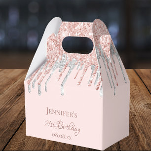 Birthday glitter blush pink silver monogram favour box