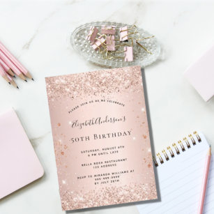 Birthday glitter dust rose gold magnet invitation