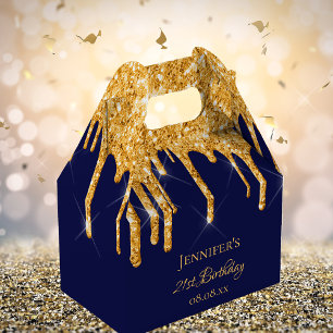 Birthday glitter navy blue gold sparkle name favour box