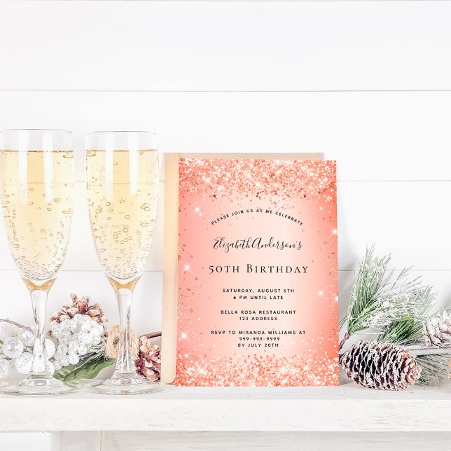 Birthday glitter orange glitter invitation (Creator Uploaded)