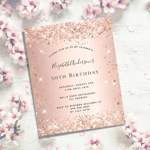 Birthday glitter rose gold metal invitation budget flyer