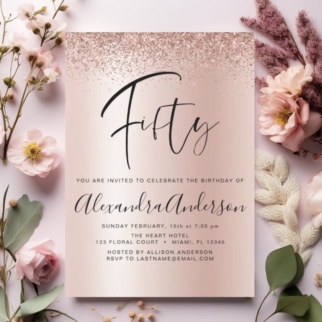 Birthday Glitter Rose Gold Pink Glam Invitation (Creator Uploaded)