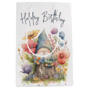 Birthday Gnome In Flowers Medium Gift Bag