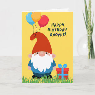 Birthday Gnome with Balloons and Gifts Card